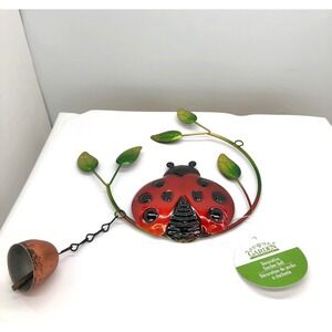 Garden Collection Metal Ladybug Decorative Garden Bell Red Green Hanging Art